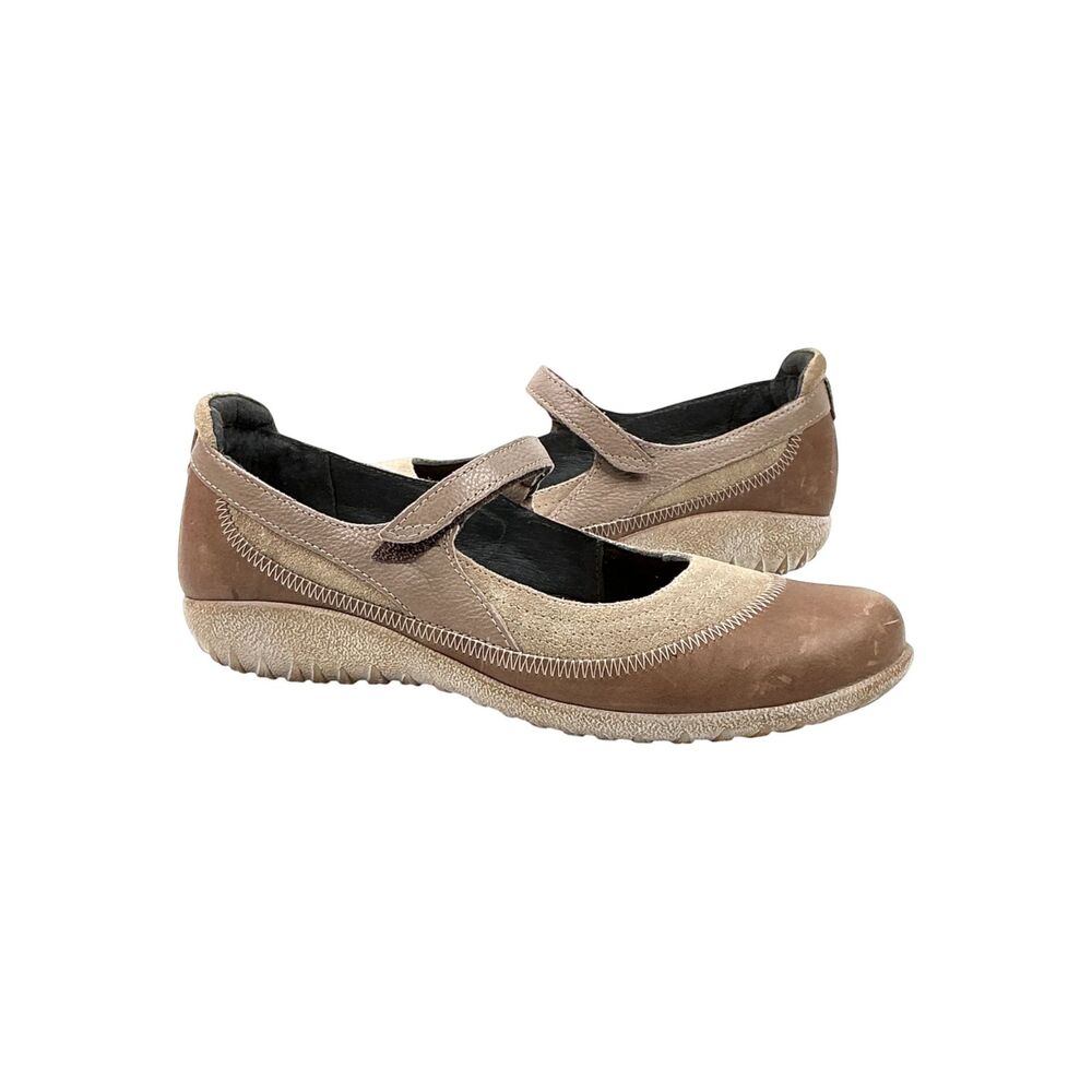 Naot Womens Kirei Mary Jane Shoes sz 42 Almond Suede Beige Nubuck Leather Flats